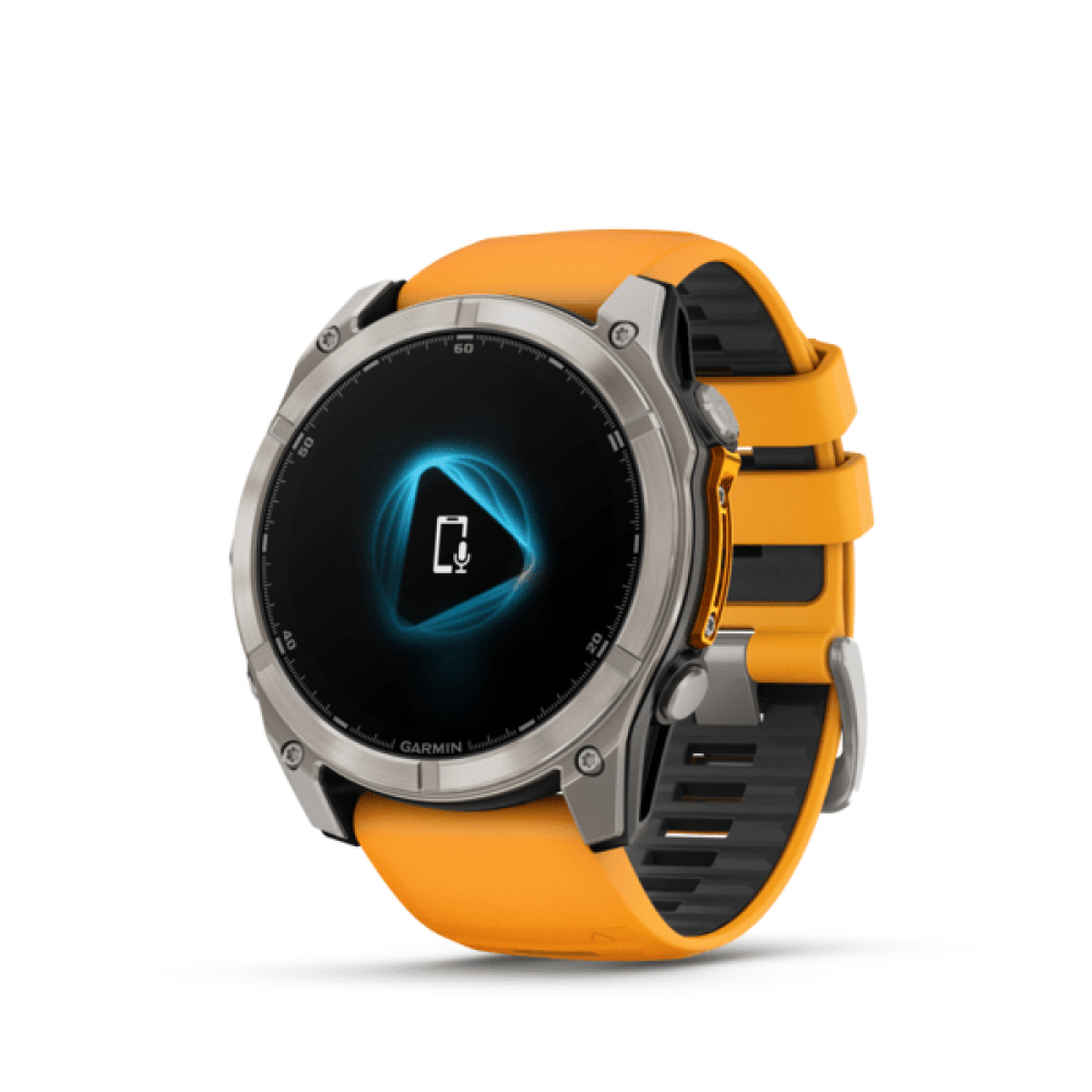Умные смарт-часы Garmin Fenix 8, 47 mm, NFC, GPS, Sapphire Titanium With A Spark Orange/Graphite Silicone Band