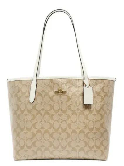 Женская сумка шоппер Coach City 33 Monogram Tote Hand Bag Canvas Women's Khaki White