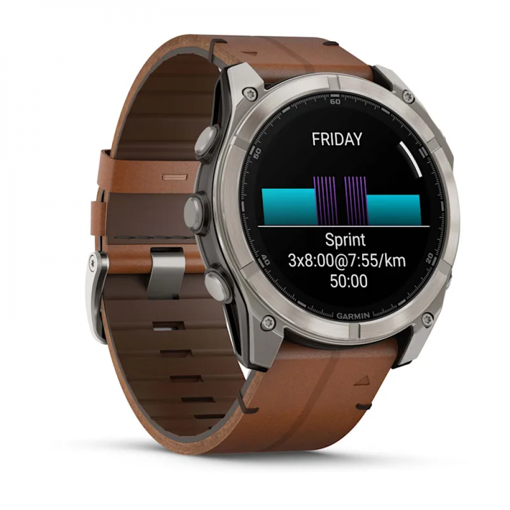 Умные смарт-часы Garmin Fenix 8, 47 mm, NFC, GPS,  Sapphire Bare Titanium Black With A Chestnut Leather Band Plus A Graphite Silicone Band
