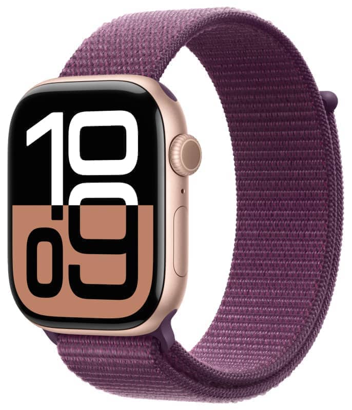 Умные смарт-часы Apple Watch Series 10, 42мм, GPS+Cellular, Jet Black Aluminum Case, Plum Nylon Band