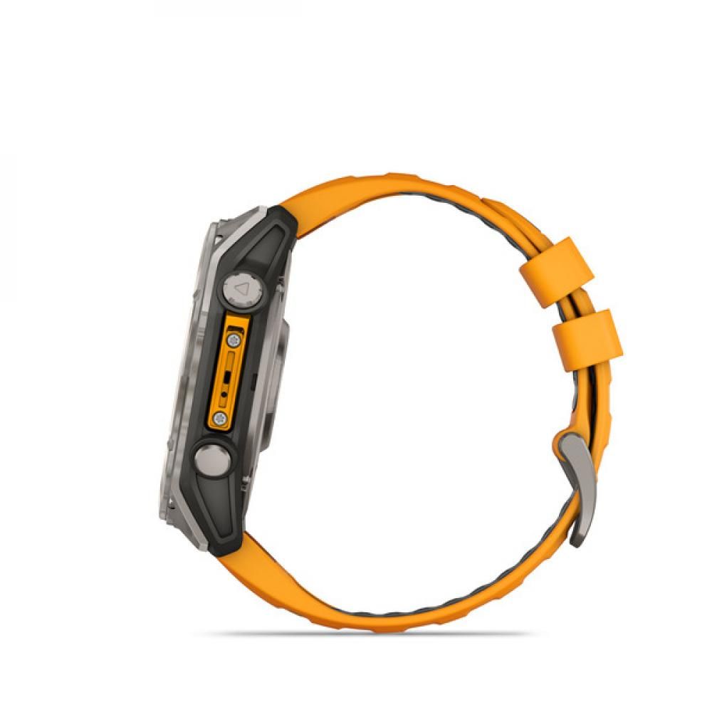 Умные смарт-часы Garmin Fenix 8, 47 mm, NFC, GPS, Sapphire Titanium With A Spark Orange/Graphite Silicone Band