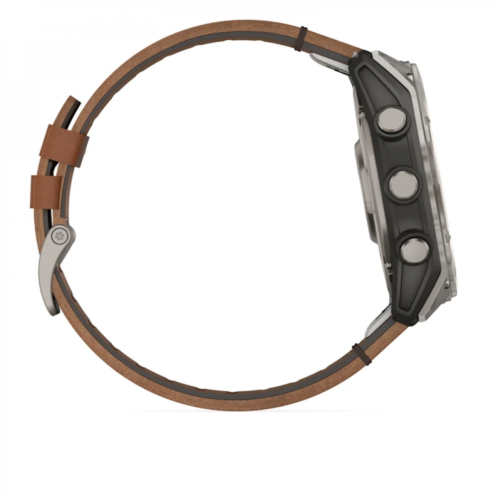 Умные смарт-часы Garmin Fenix 8, 47 mm, NFC, GPS,  Sapphire Bare Titanium Black With A Chestnut Leather Band Plus A Graphite Silicone Band