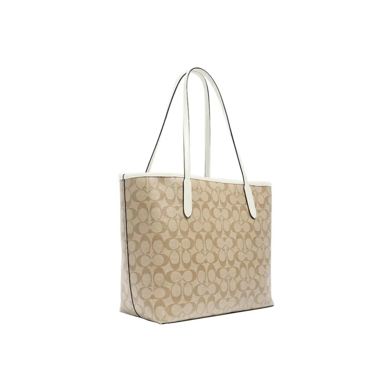 Женская сумка шоппер Coach City 33 Monogram Tote Hand Bag Canvas Women's Khaki White