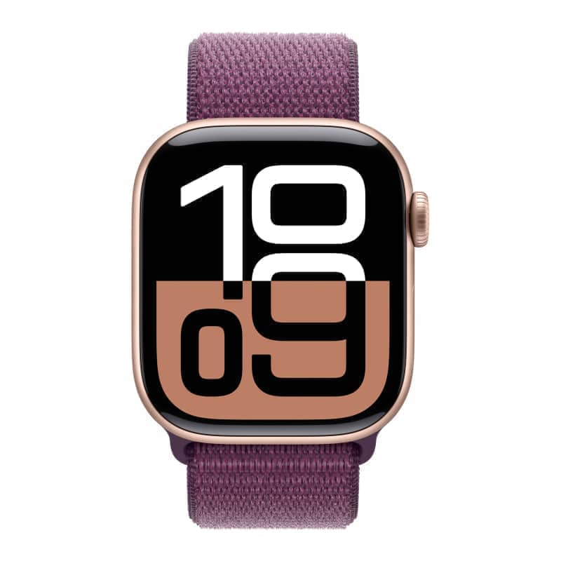 Умные смарт-часы Apple Watch Series 10, 42мм, GPS+Cellular, Jet Black Aluminum Case, Plum Nylon Band