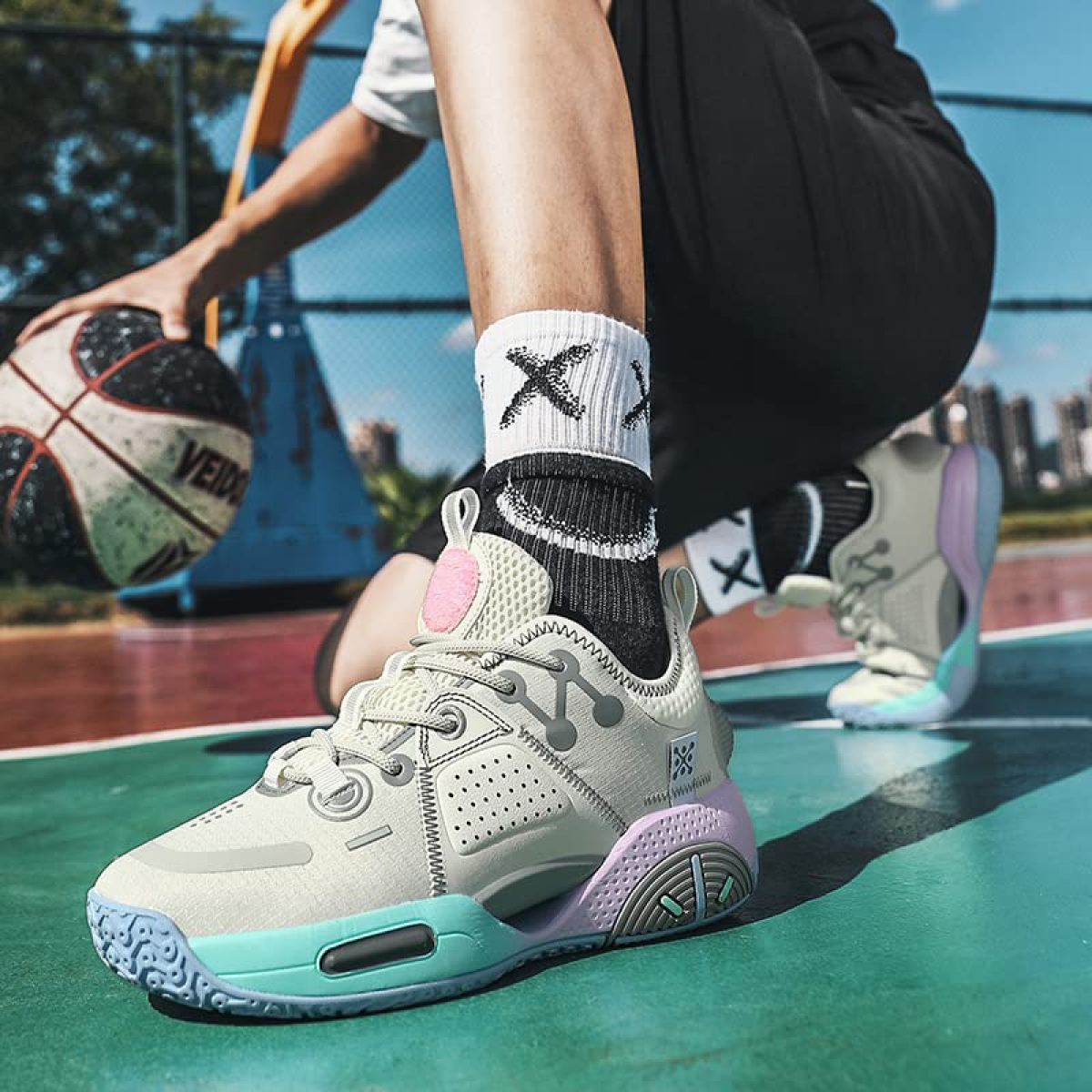 Подростковые кроссовки LiNing All City 9 Grey/Blue/Pink GS